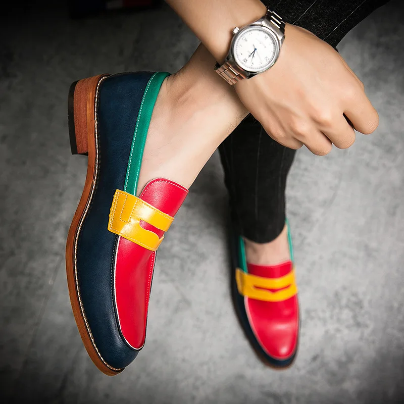 Fashion Men Loafer Shoes Big Size 47 48 Wedding Party Leather Shoes Men Lace Up Pointed Toe Dress Shoes Multi Color Formal Shoes