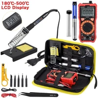 80w 220v lcd digital display adjustable temperature welding solder kit with digital multimeter auto ranging 2000 counts acdc