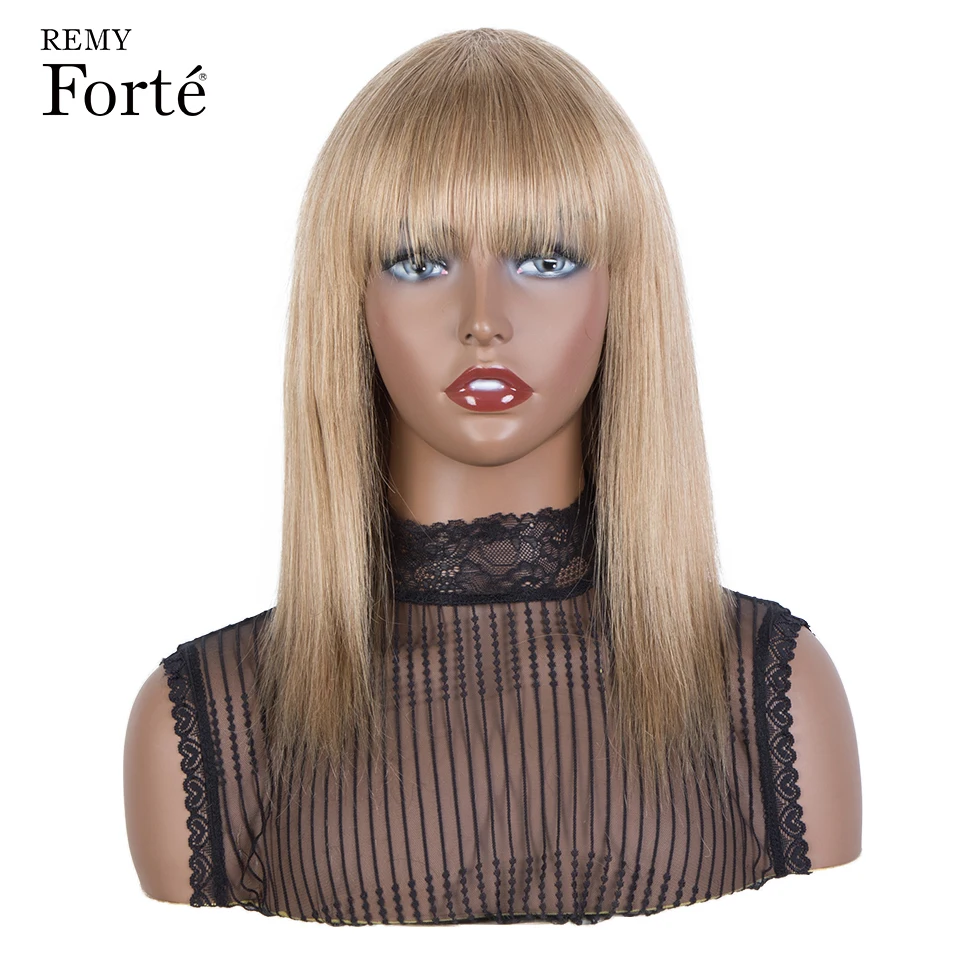 

30 Inch Human Hair Wigs For Women Bob Wig With Bangs Blonde Colored Human Hair Wigs Short Brazilian Hair Wigs Remy Forte Wigs
