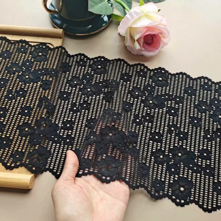 1 Meter Beautiful Elastic Lace Applique Sewing Craft DIY Dress Curtain Decoration 20CM Black Flower Trim Fabric | Дом и сад