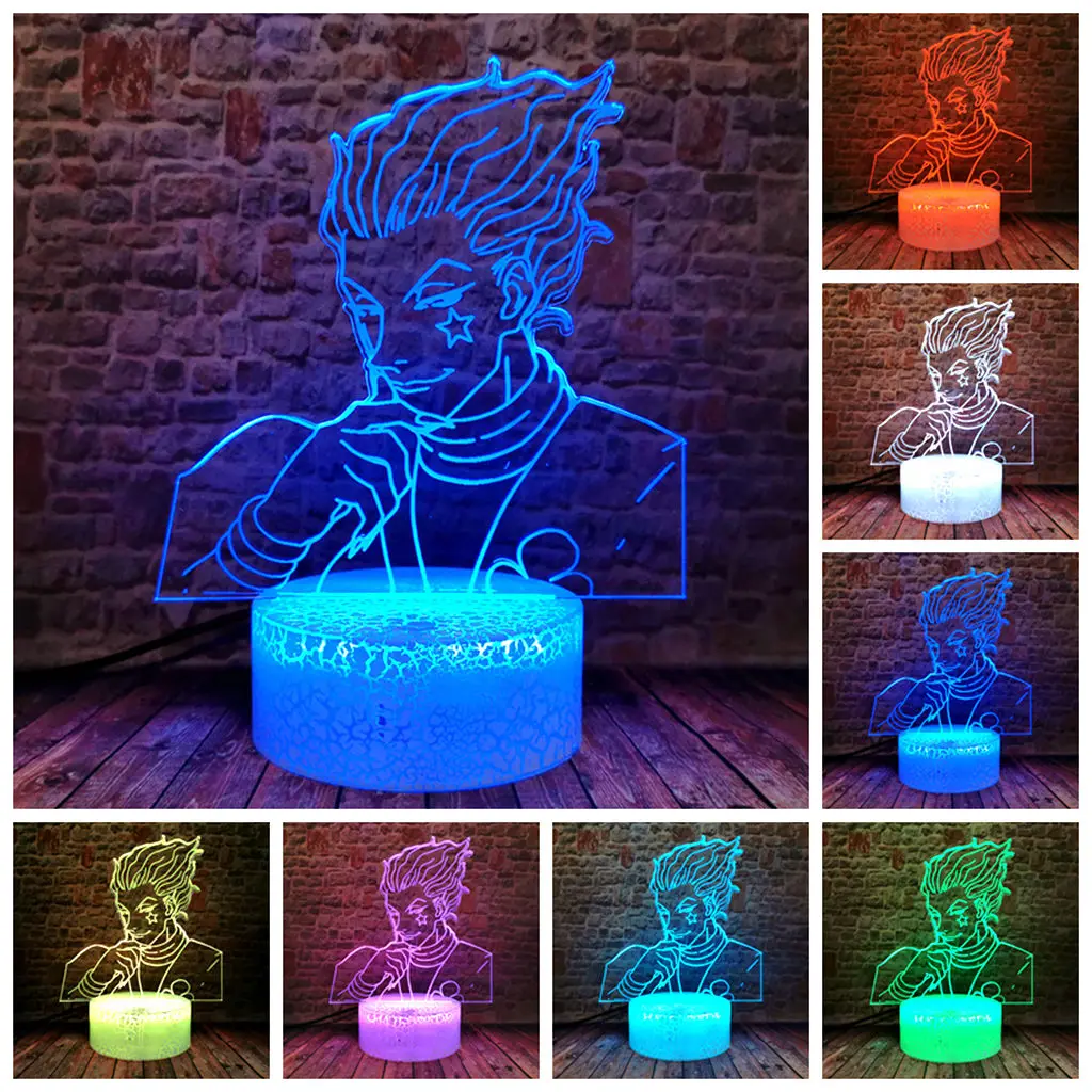 

Мигающий 3D иллюзия светодиодный светильник в ночную тематику, красочный меняющийся Настольный светильник, Модель игры волшебника Hisoka, аним...