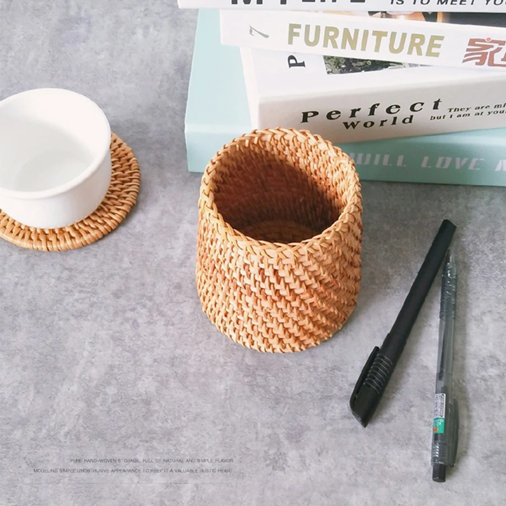 

Natural Autumn Rattan Storage Bucket Chopsticks Tube Shovel Spoons Bucket Dinner Holder Forks Multifunction Storage Box Baskets