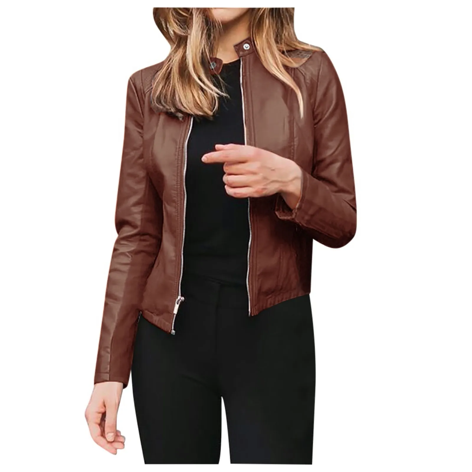 

Fashion Pu Leather Women Jackets Long Sleeve Open Front Short Cardigan Suit Casual Coat Top Short Fashion Locomotive Chaquetas