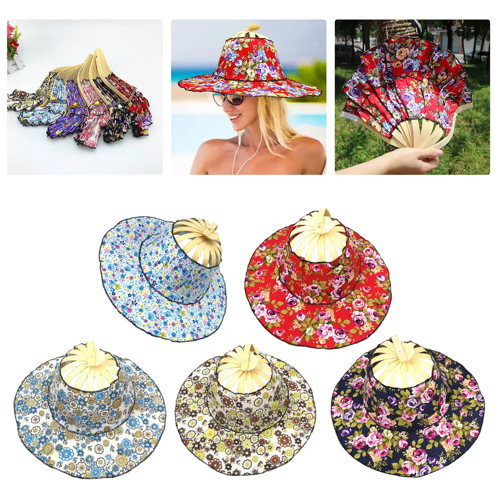 

Folding Fan New Arrive Hand Held Folding Fans Traveling cap Summer Women Girl Sun Hat Bamboo Dancing Fan Floral Cloth cap#G #g