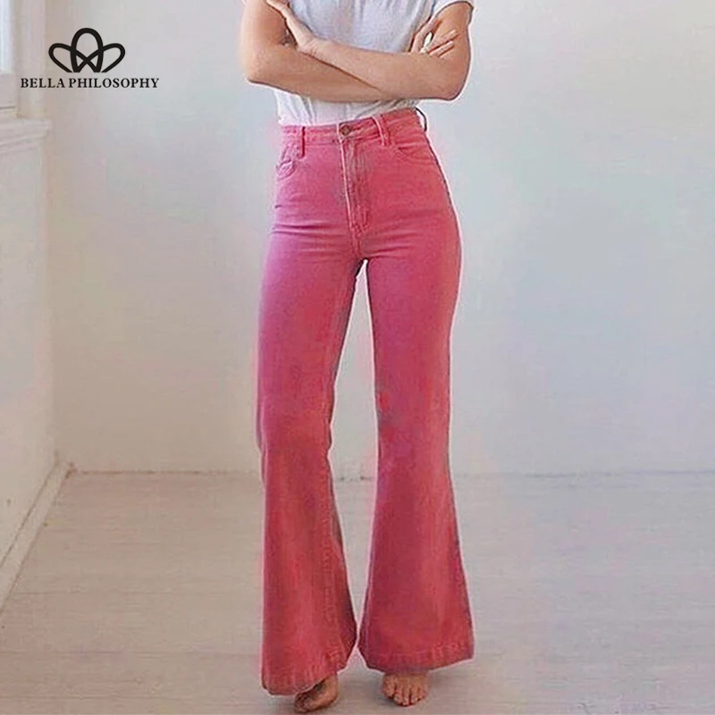 Женские вельветовые брюки Bella philosophy однотонные с высокой талией и широкими