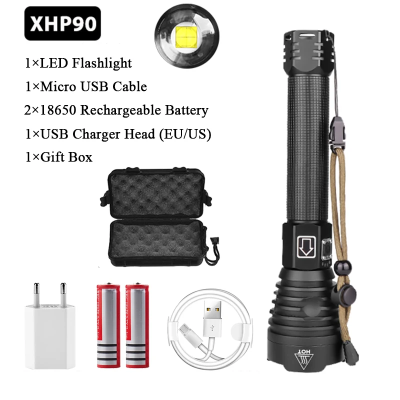 Package D XHP90 самый мощный светодиодный светильник-вспышка XHP70.2 USB лампа перезаряжаемый Тактический светильник 18650& 26650 фонарь с зумом для кемпинга и охоты - Испускаемый цвет: Package D
