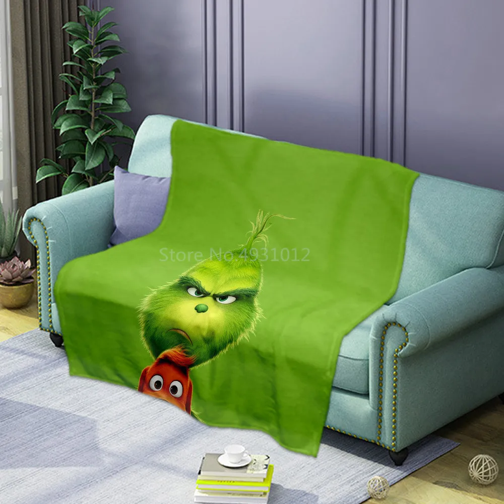 

3D Green Hairy Monster Design Soft Warm Coral Fluffy Woolen Blanket Cartoon Print Children's Bedroom Sofa Nap Home Textile