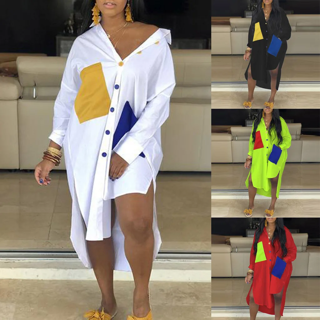 Женское асимметричное платье рубашка SAGACE свободное с отложным воротником