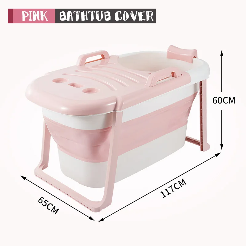 pink1 Складная Ванна для взрослых с двойным дренажным дизайном, пластиковая большая толстая ванна, детский бассейн - Цвет: pink1