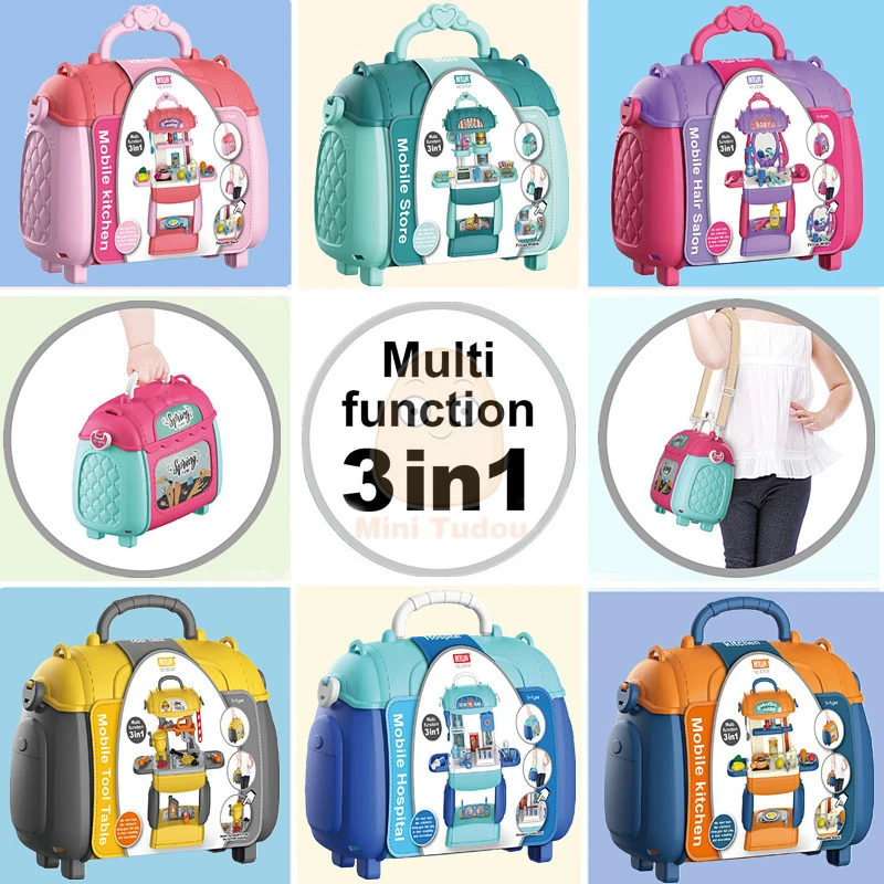 Kids Pretend Play Kitchen Bag Simulational Repair Tool Fashion Beauty Hair Makeup Medicine Set Educational Toy For Boy Girl Gift