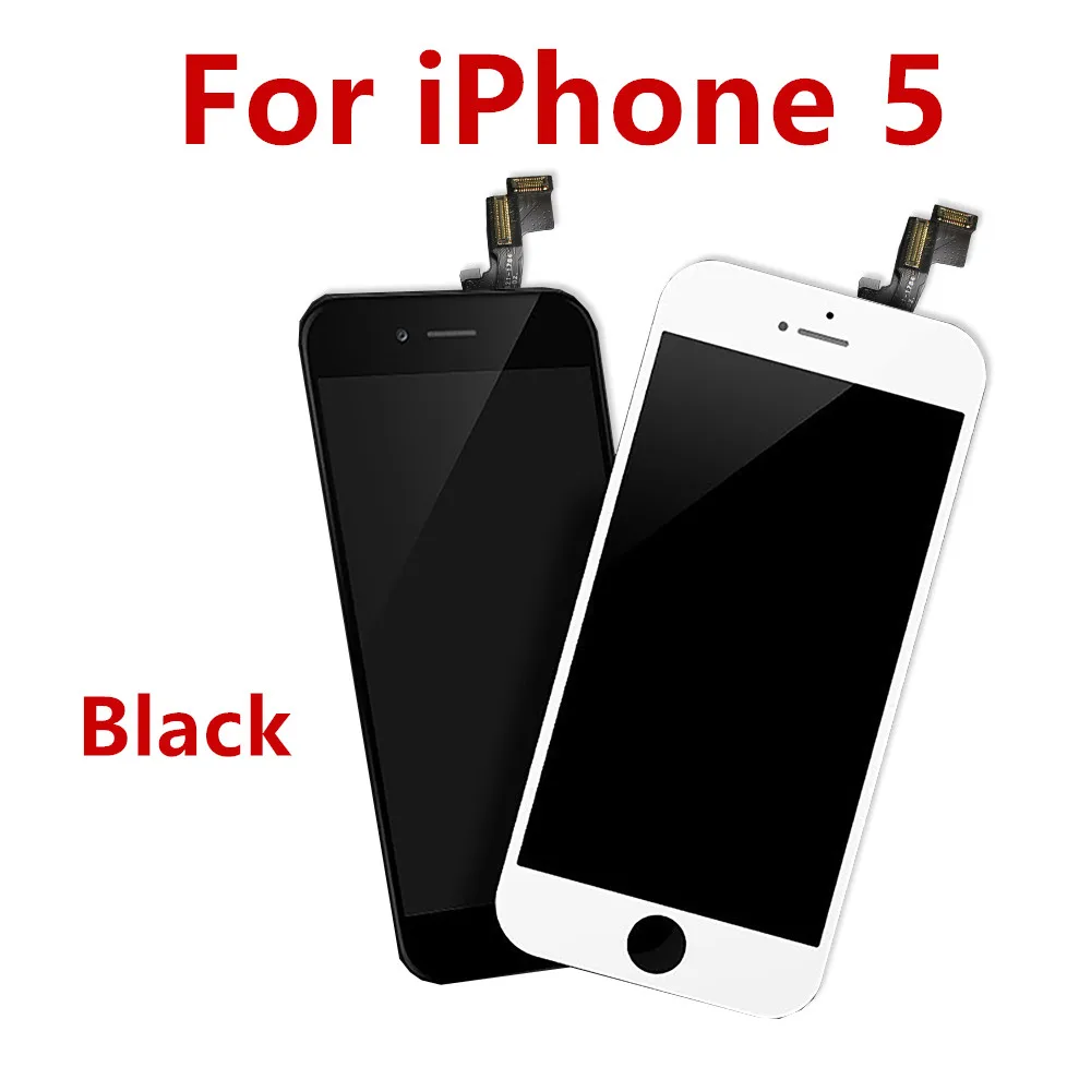 For iPhone 5 Black AAA+++ ЖК-дисплей для iPhone 6 6S Plus, сенсорный экран, сменный дигитайзер, сборка для iPhone 5, 5S, без битых пикселей, закаленное стекло - Цвет: For iPhone 5 Black