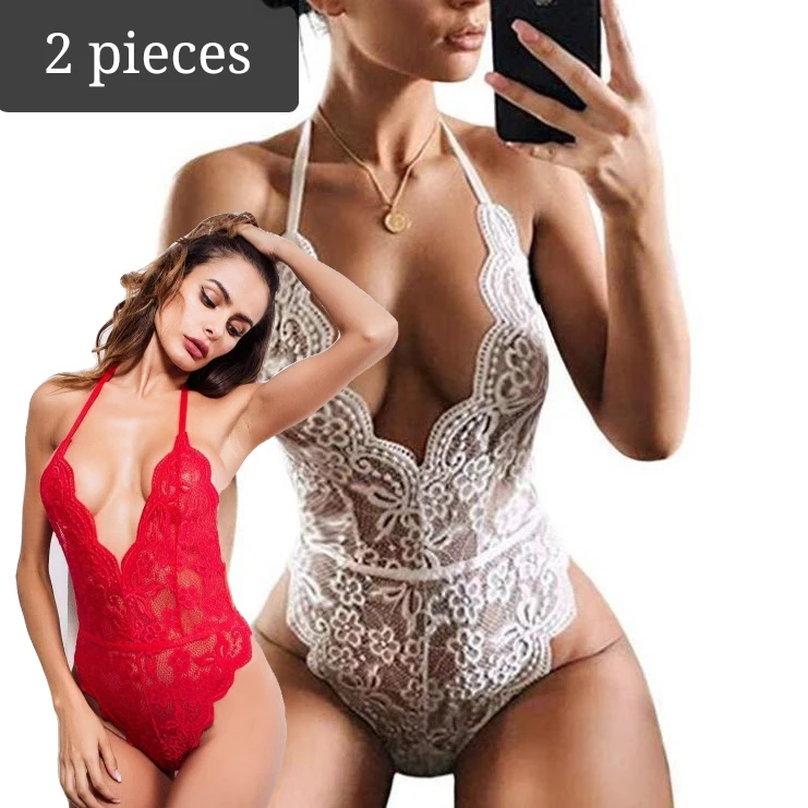 

Women's sexy lace soft sexy one-piece deep V transparent home wear pajamas women's transparent women's multi-color pajamas set