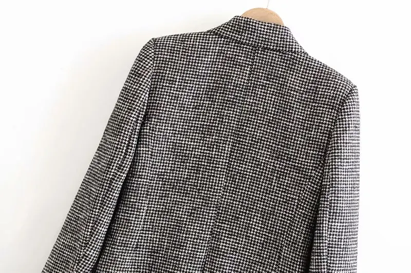 England women blazer elegant office lady Houndstooth Za blazer women outwear long sleeve double breasted female jacket blazer