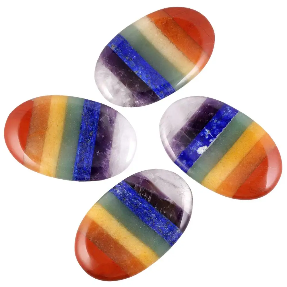 

TUMBEELLUWA Healing 7 Chakra Crystal Oval Thumb Worry Stone for Anxiety Stress Relieve,Reiki Palm Pocket Energy Stone
