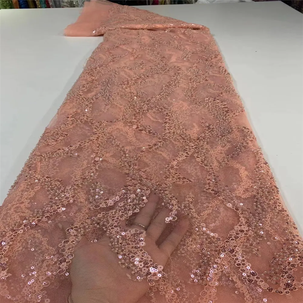 

Familiar French Tulle Lace Fabric Sequins Lace Fabric 2021 High Quality African Mesh Lace Fabric For Wedding Paty Dress ZX72505
