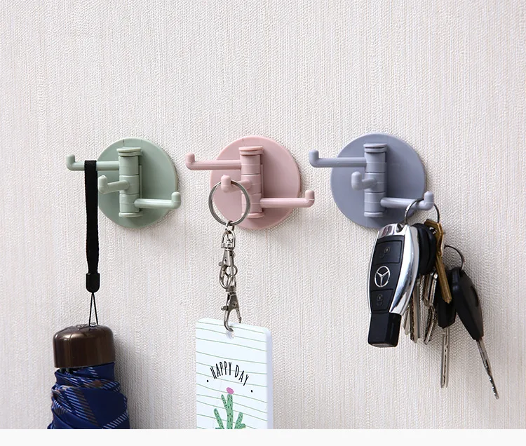 

No Trace Bathroom Rotary Paste 3 Branch Hook Kitchen Strong Stickiness Wall Hook Home Plain Nail Free Hook 3 Adjustable