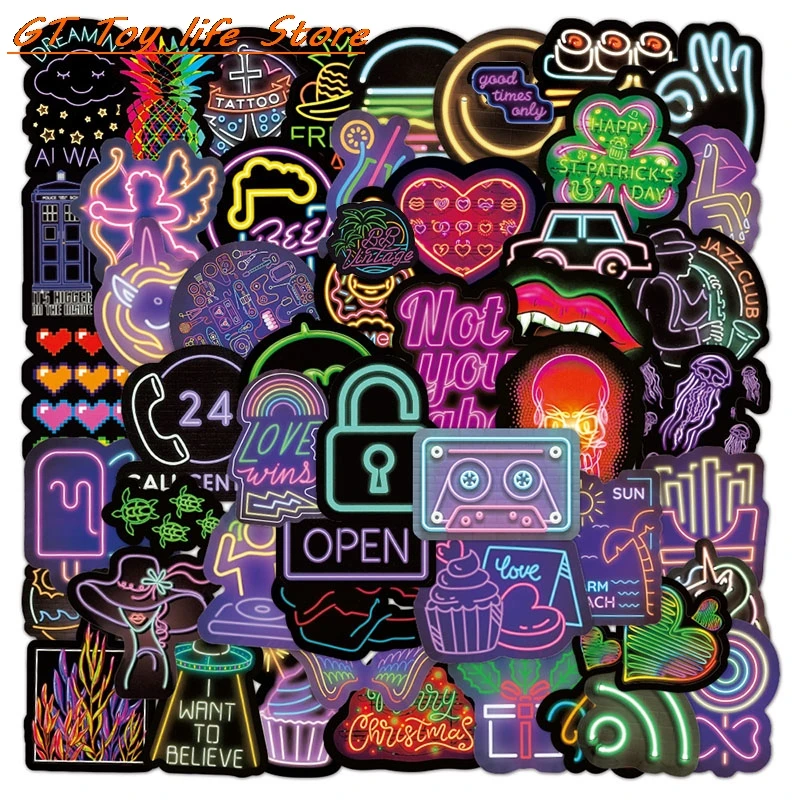 

50PCS Neon Light Sticker Gifts Toy for Children Anime Animal Cute Decals Stickers to Laptop Phone Office Guitar Fridge Car