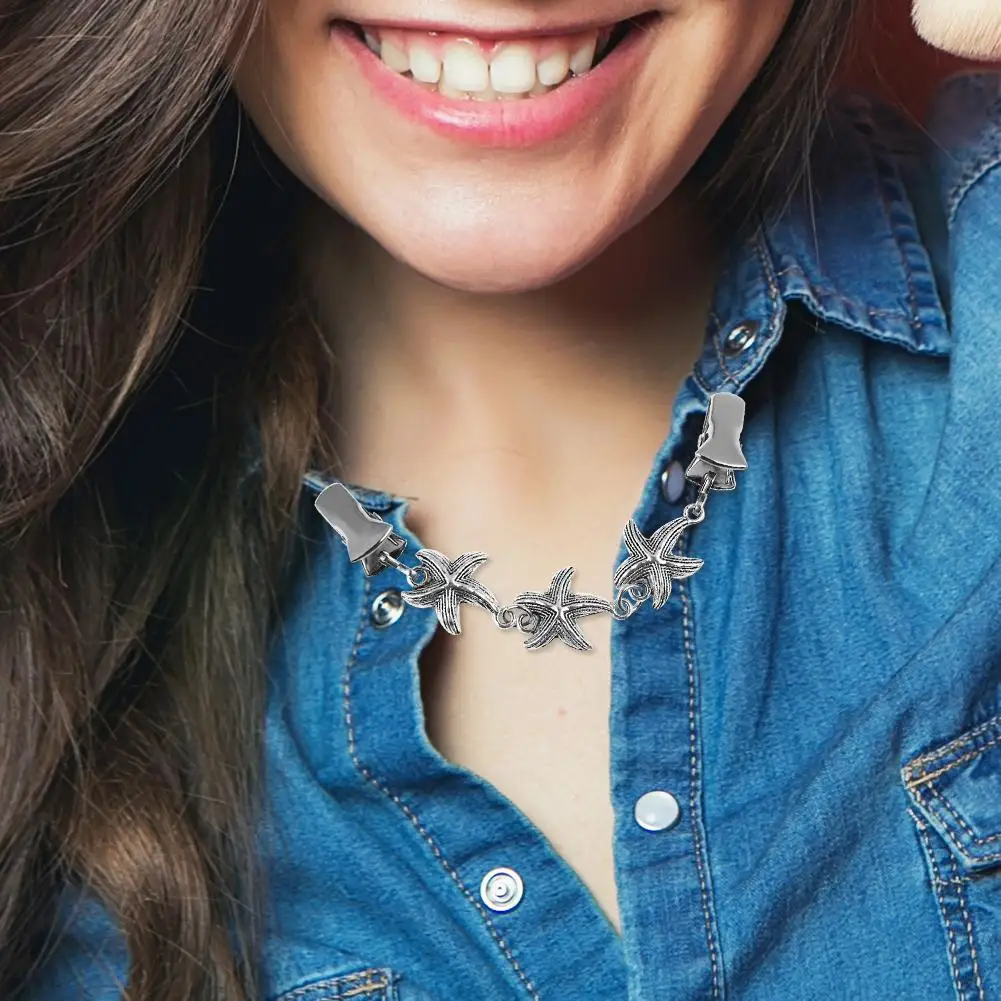 Модная брошь из сплава ракушка морская звезда цепочка зажимы для одежды воротник