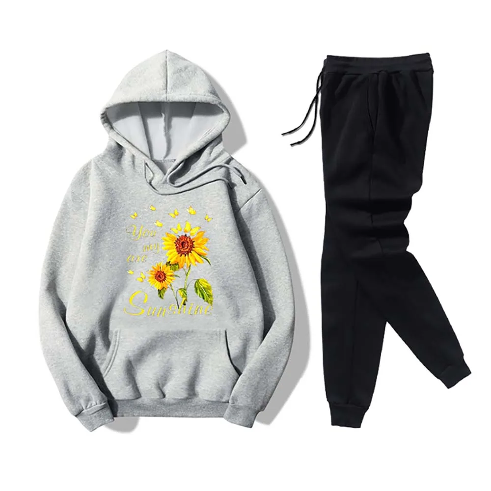

VICABO Floral Printed Women Tractsuits 2 Piece Sets Long Sleeve Hoodies+Black Long Joggers Pants Outdoor tracksuit women