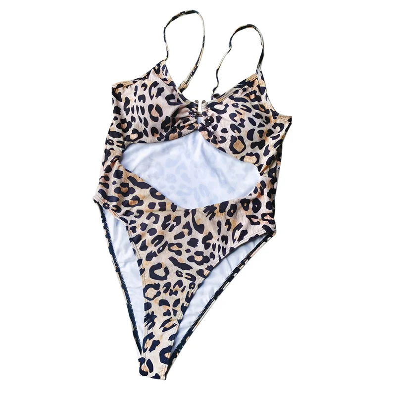 

Women's Leopard One-piece Swimsuit Low Open Neck Hollowed Backless Sling Swimwear for Beach/ Swimming 2021 Sexy Bikinis Set