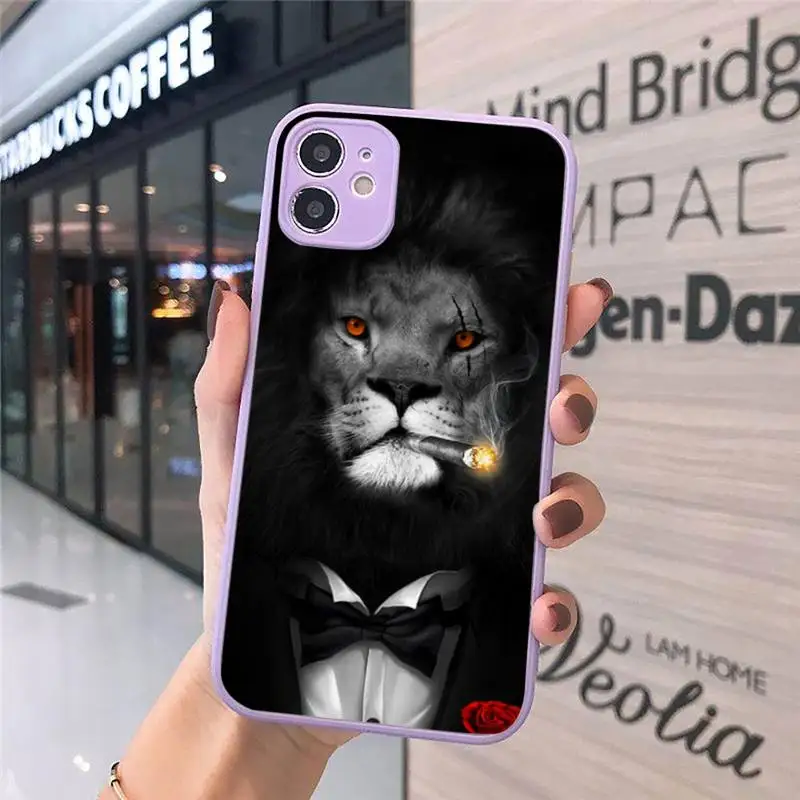 

lion art animal cool Phone Case Matte transparent For Purple iPhone 12 Mini 11 Pro XR XS Max 7 8 Plus X Back Cover