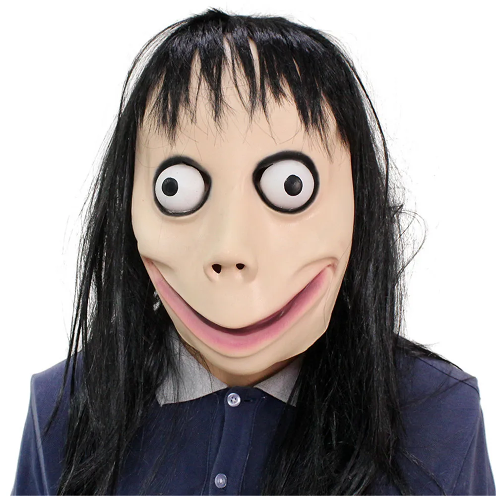 

Hot game long hair big mouth MOMO latex mask masquerade Halloween full face mask toy new year party decoration fun headdress