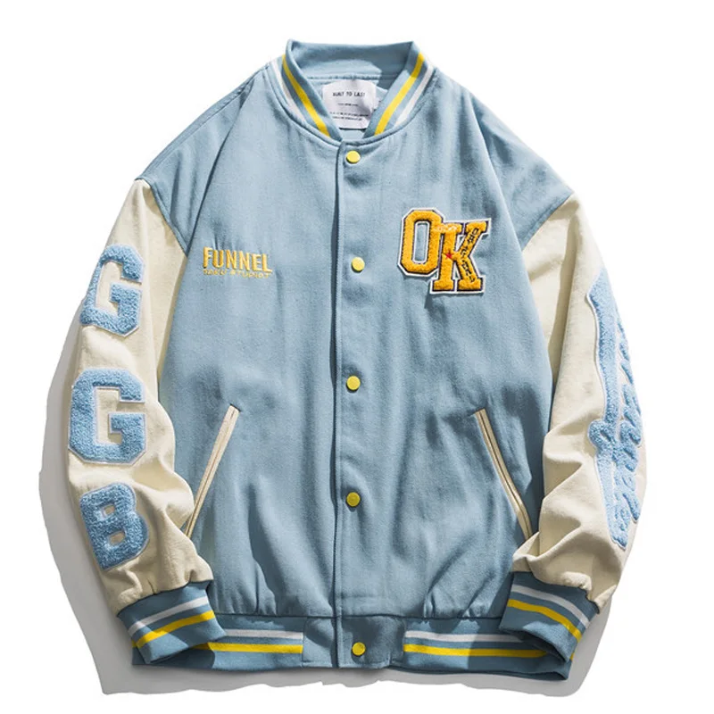 Хлопчатобумажная бейсбольная куртка для мужчин с лоскутным большим буквенным