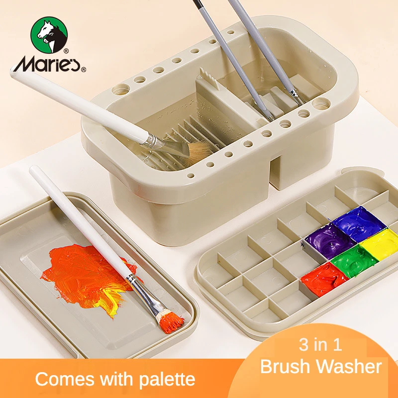 Multi-functional 3in1 Brush Wash Barrel Watercolor Acrylic Brush Washer Portable Sketching Bucket for Kids Artist Art Supplies