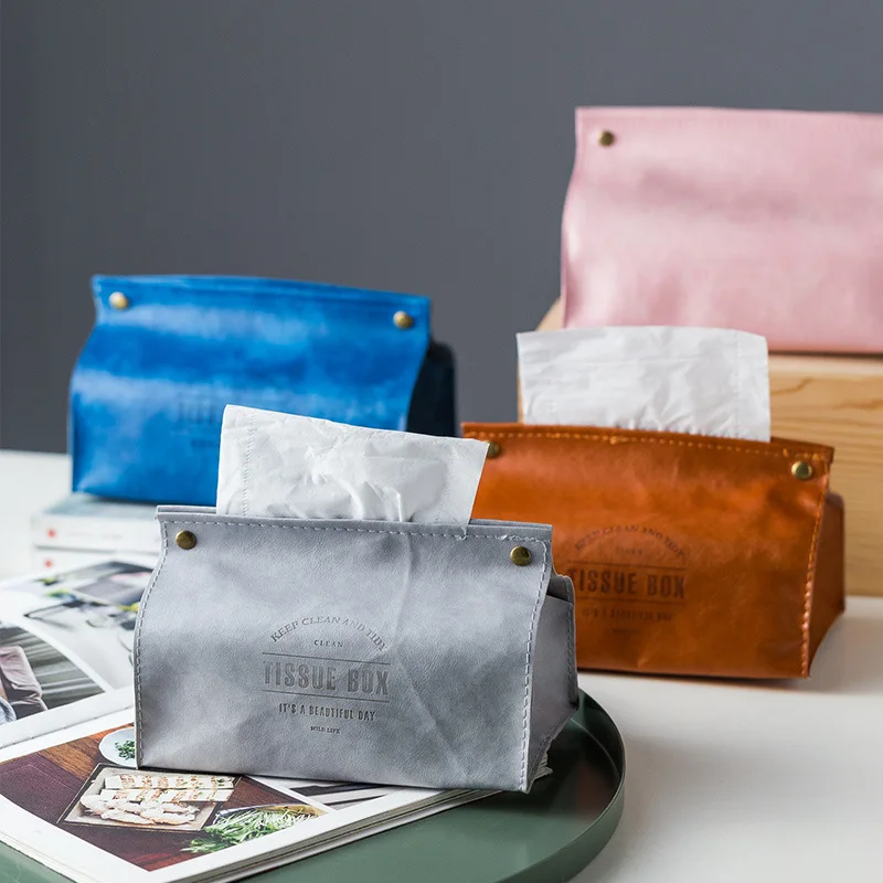 

Nordic Style Creative PU Leather Tissue Box Case Home Living Room Bedroom Car Desktop Napkin Papers Storage Box Container Holder
