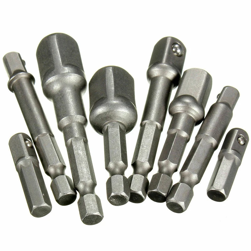 

8Pcs/Set 1/4" 3/8" 1/2" Gray Socket Adapter Set Hex Shank To Impact Driver Drill Bit Bar Tool Steel Hex Socket Bits