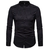 black embroidery floral henley shirt men 2021 brand slim fit long sleeve mens dress shirts business casual camisa masculina xxl