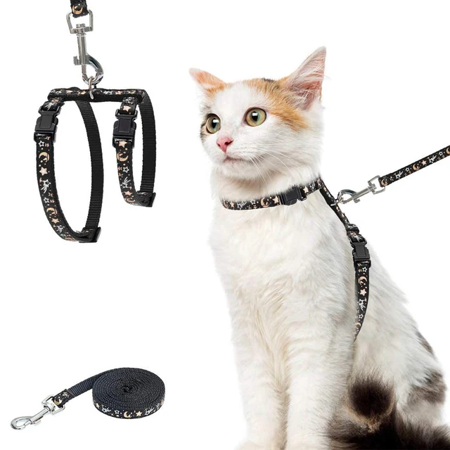 Cat Dog Collar Harness Leash Adjustable Harness Nylon Moon Star Print Adjustable Pet Traction Harness Lead Set Cat Harness Belt