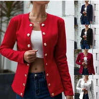 fashion long sleeved solid color double breasted small suit jacket women