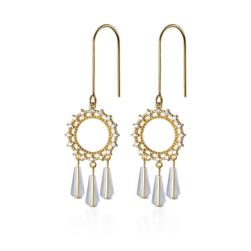 

Bohemia 100% Real. 925 Sterling Silver Fine Jewelry cz Circle &Bar Piercing ear Hook earrings Tassel Dangle C-G3057