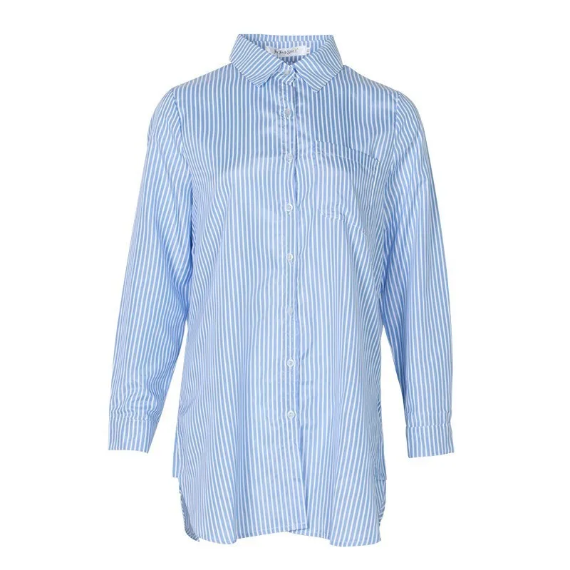 GALCAUR Casual Striped Shirt For Women Lapel Long Sleeve Loose Irregular Blouse Female Fashion Clothes 2020 Summer New Tide | Женская