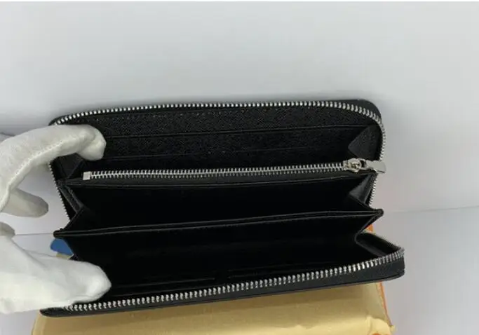 

Hot sale Real leather Zipper wallet Top quality man/woman wallet Famous designer men wallet with box