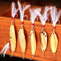 metal spinner spoon fishing tackle bass lures hard baits sequin noise paillette feather treble hook fish tackle 57101520g