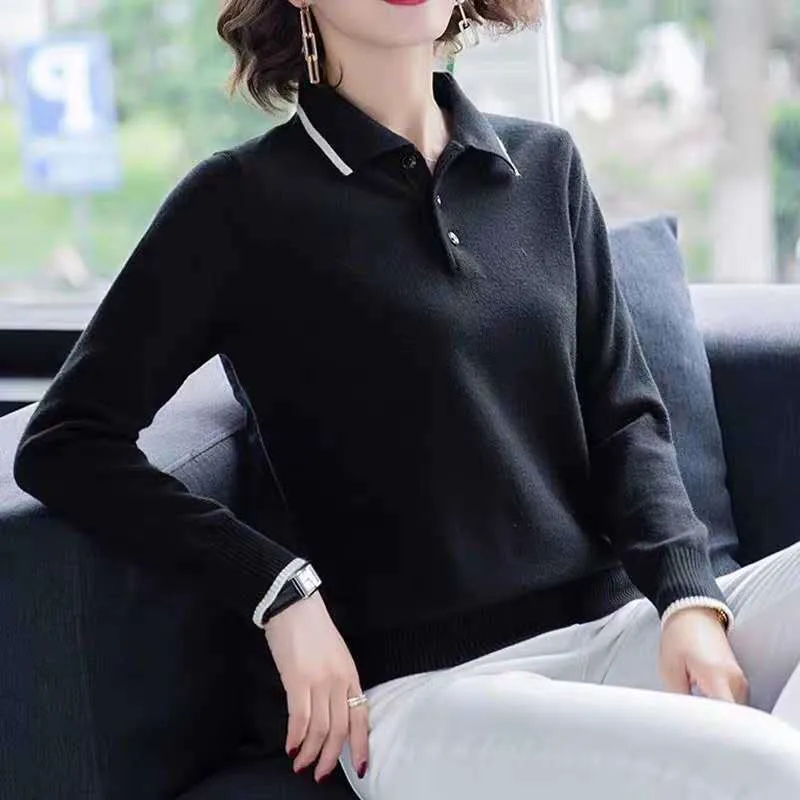 2020 Fashion Doll Collar Knitted Sweater Middle aged Women Autumn Winter Pullover Casual Top Plus Size Bottoming Sweaters KW214 | Женская