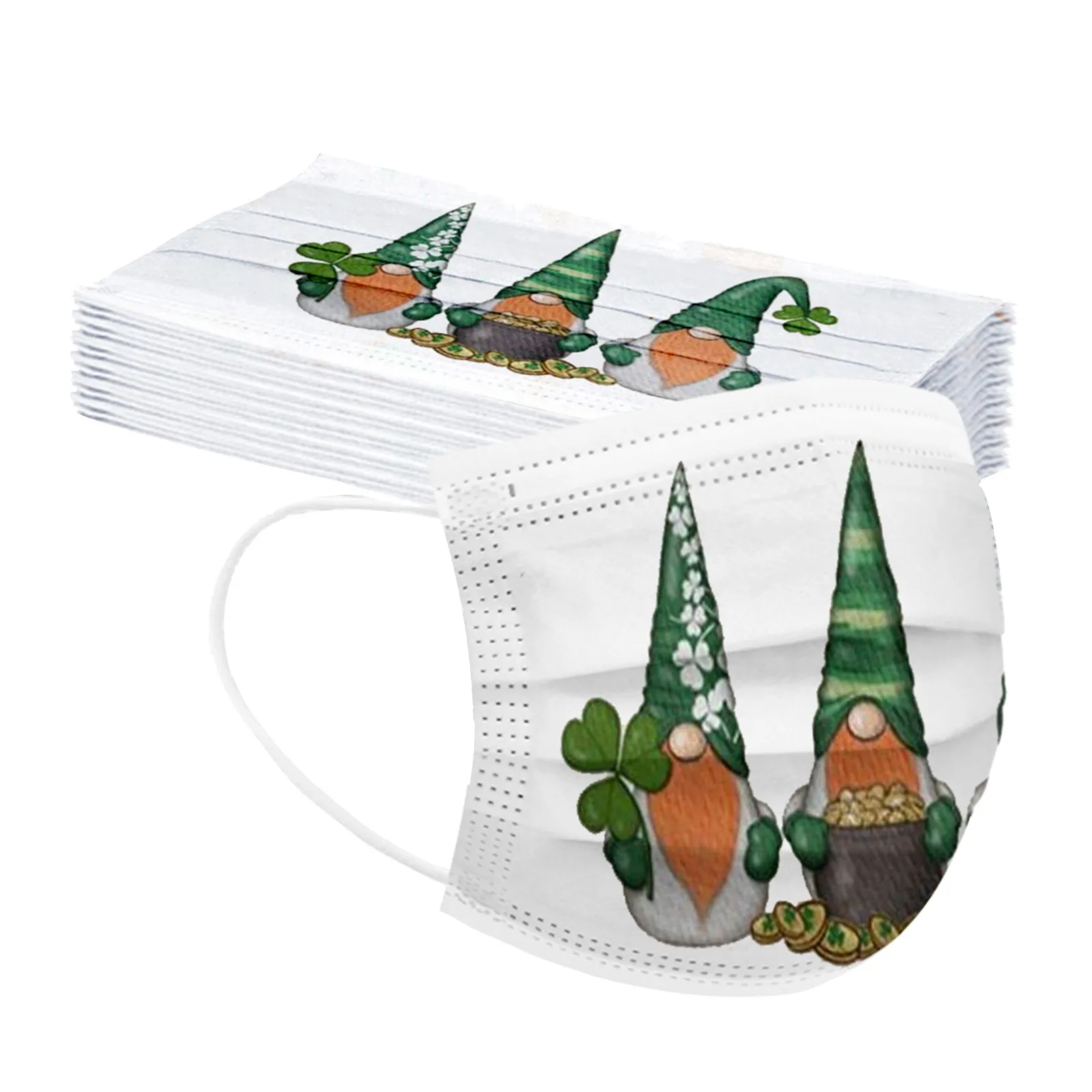 

50Pcs Adult St. Patrick' Day Disposable Face Mask Green Printing Three Layer Protective Mask Mascarillas masque Mouth Cover 2021