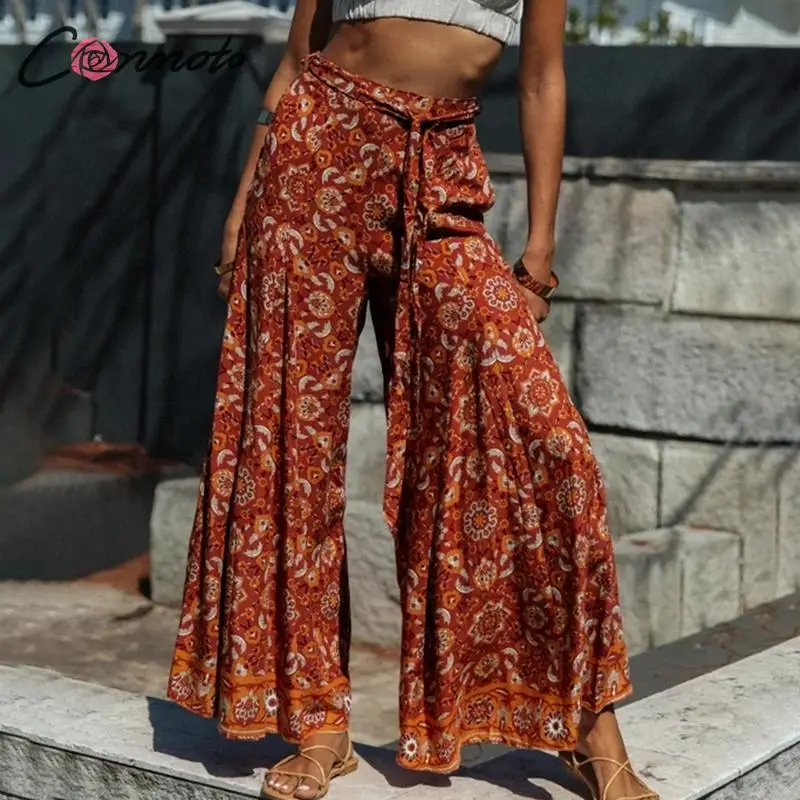 Conmoto/летние пляжные брюки с высокой талией и бантом женские широкие в стиле бохо
