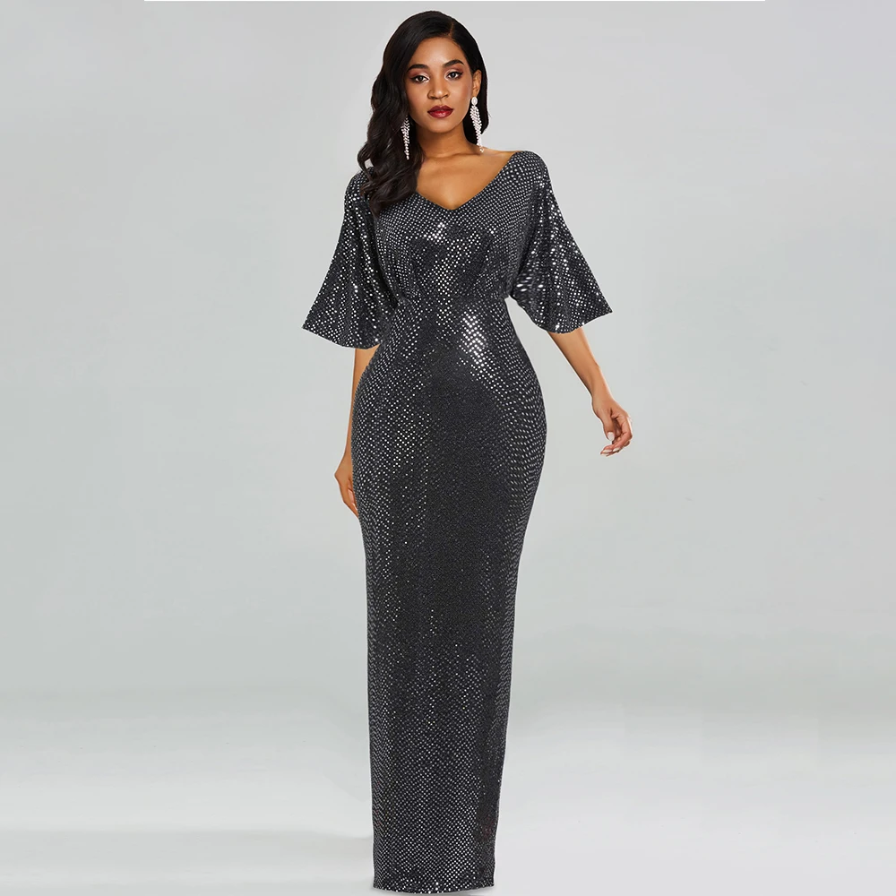 Summer Sexy Club Luxury Gray Party Women Long Pencil Dresses Tunic High Waist Backless Female Sequin Glitter Evening Maxi Dress