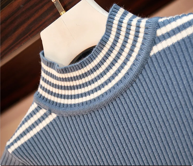 Женский комплект из Свитера и юбки трикотажный пуловер в полоску с высоким