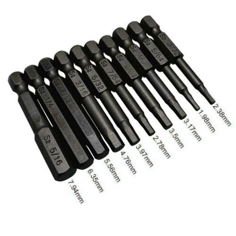 

10Pcs/ Set 1/4" Screwdriver Set Bit Shank Hex Magnet Head Allen Wrench Drill Bits Hand Operated Tools Power Tool Accessories