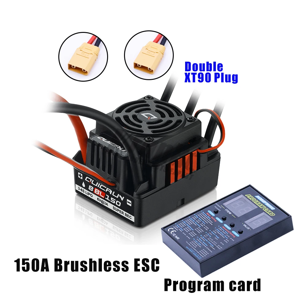Double XT90 plugs Фирменная Новинка Водонепроницаемый 150A щеточный электронный регулятор скорости Hobbywing Quicrun WP-8BL 150 бесщеточный Бессенсорное ESC Скорость контроллер для 1/8RC автомобили+ светодиодный дисплей окно программы - Цвет: Double XT90 plugs