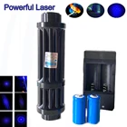 Мощный синий лазерный фонарь, 445нм, 10000 м, многофункциональные фокусируемые лазерные указки, фонарик, сжигание спички