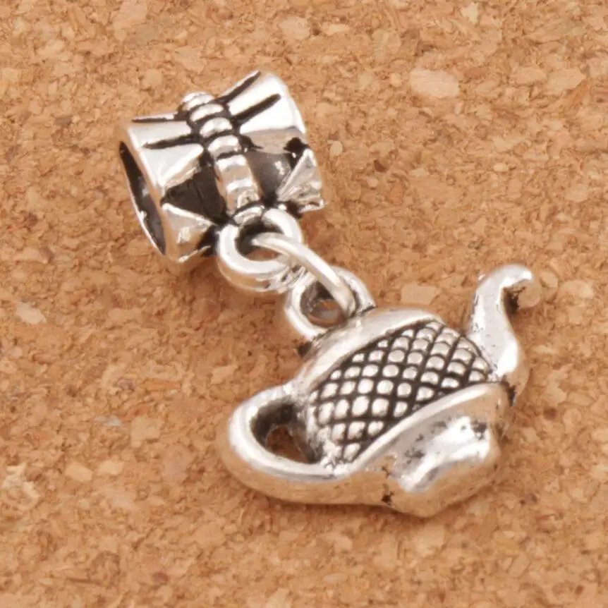 Tea Pot Charm Beads 23.2x15.3mm 100PCS zinc alloy Dangle Fit European Bracelets Jewelry DIY B405