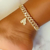 12mm diy gold layered initial cuban link chain iced out anklets for women cuban anklet ankle bracelet stainless steel jewelry