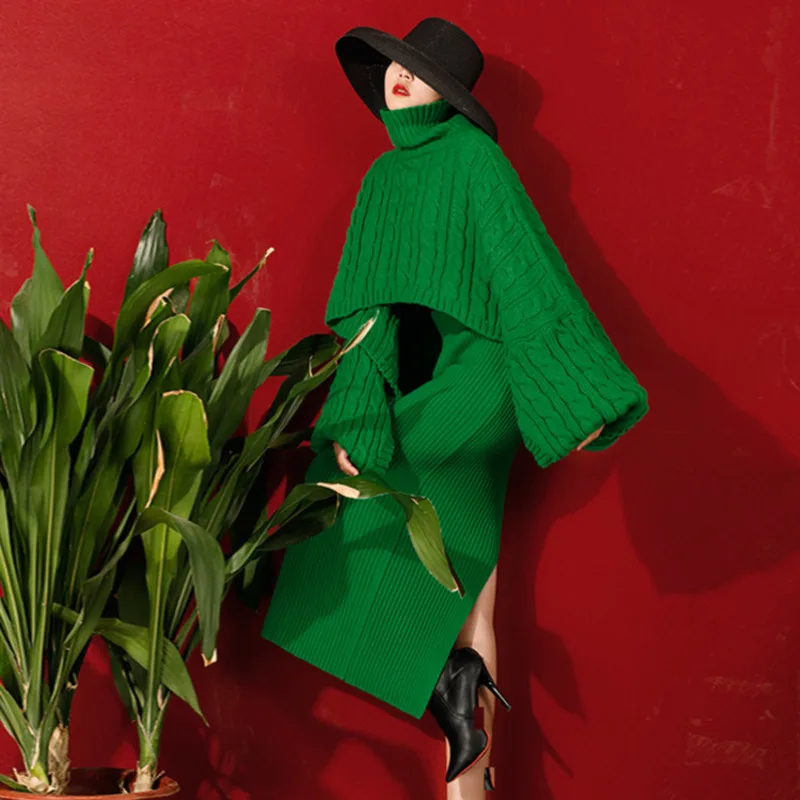 LANMREM 2020 вязаное женское платье Весна и зима новая юбка темпераментная накидка