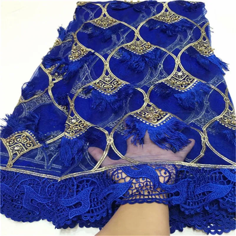 

New Design Blue/gold African Dry Lace Fabrics High Quality For Men Cotton Dry Lace Fabric Swiss Voile With 3D Swiss Voile Lace