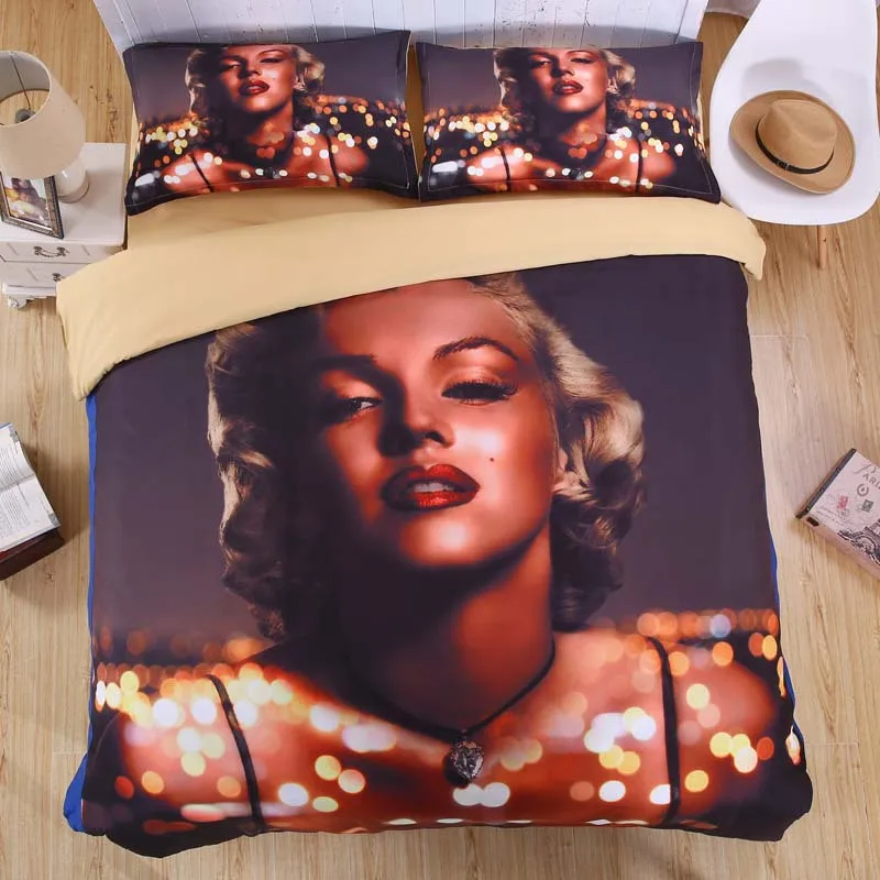 

3D Bedding Four-piece Marilyn Monroe Quilt Cover Sheet Pillowcase King Size Comforter Set for Bedroom